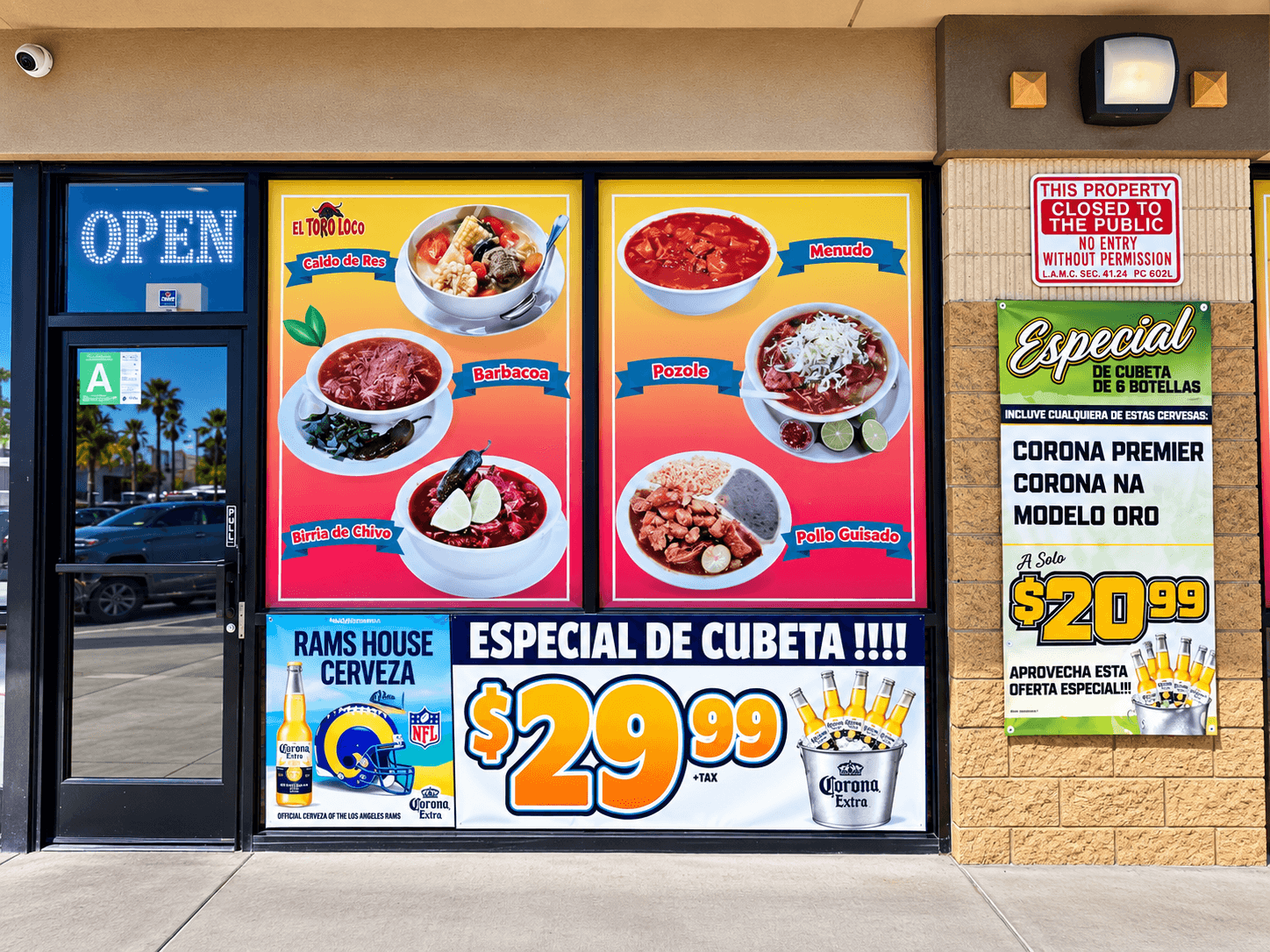 Traditional dishes pictured outside El Toro Loco